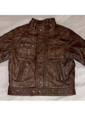 Baby GAP Faux Leather Moto Bomber Jacket Toddler Brown Sz 2 Years